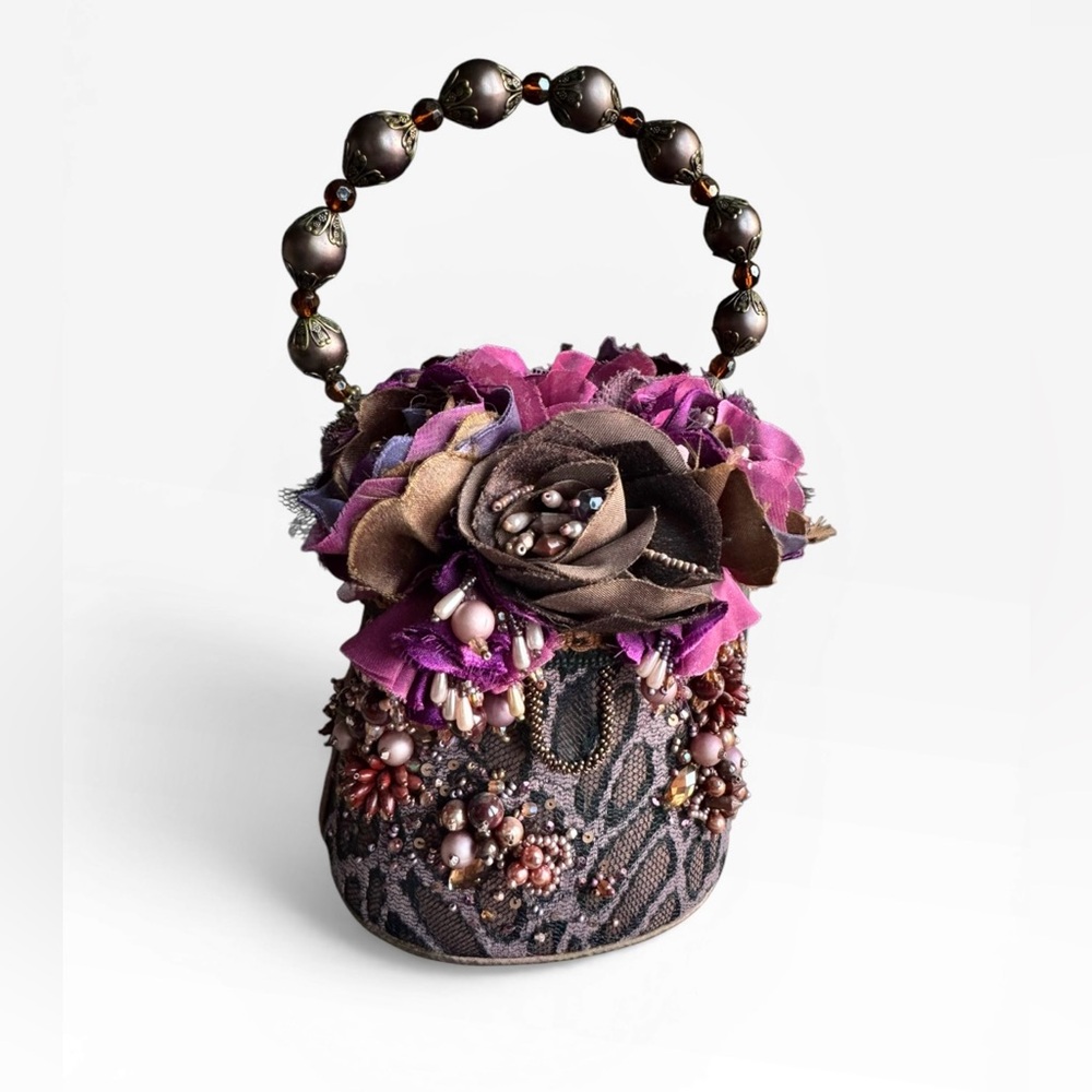 Mary Frances "Purple Rose" Beaded Leopard Handbag - NWT